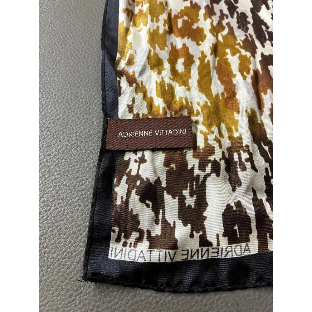 Adrienne Vittadini Silk Scarf | Brown Black Gold Ivory | 51 x 11 Inches